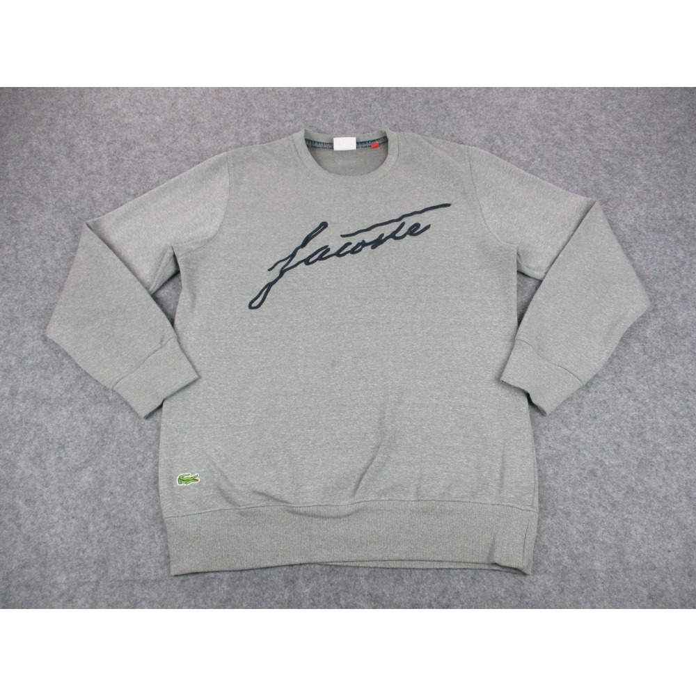 Lacoste Sweatshirt Mens Extra Large Gray Blue Live Embroidered Croc Spell Out